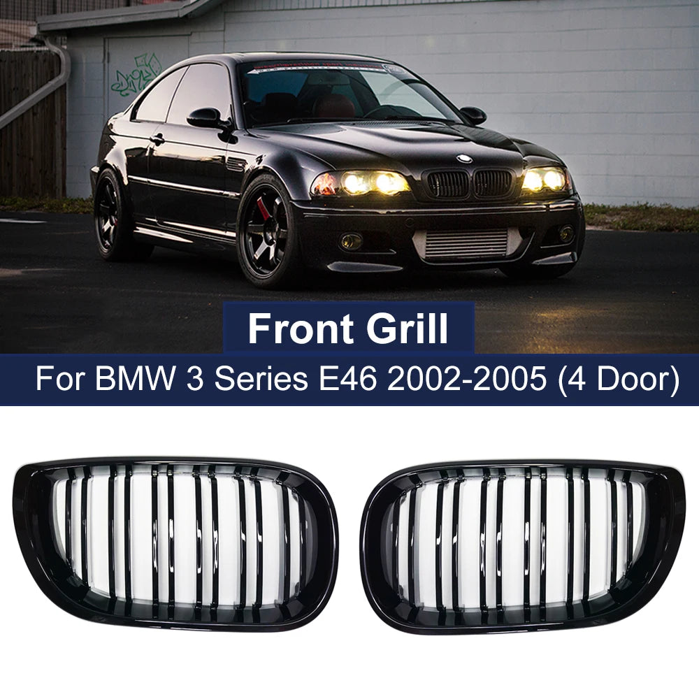 1 paire de calandres avant double lamelle noir brillant pour BMW Série 3 E46 2002-2005