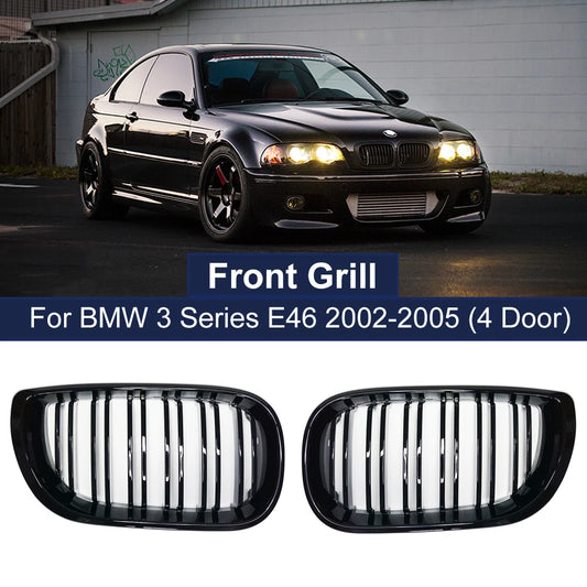 1 paire de calandres avant double lamelle  noir brillant pour BMW Série 3 E46 2002-2005